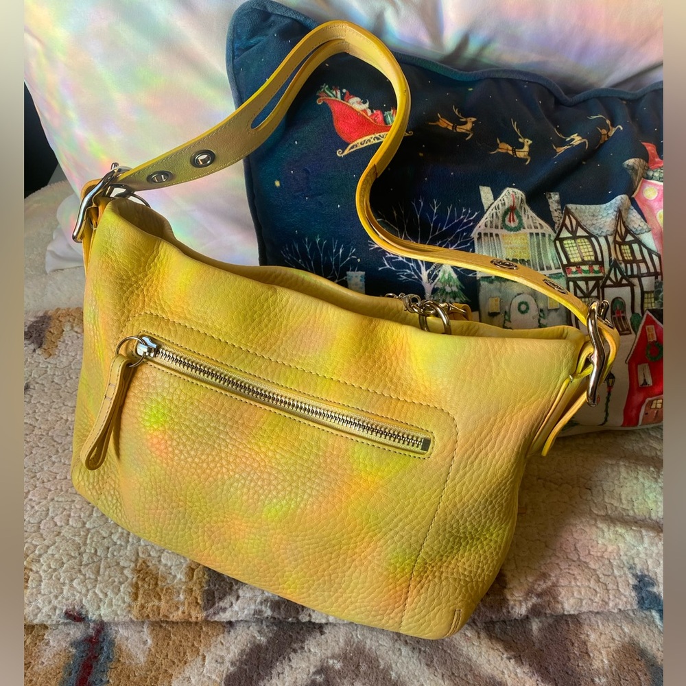 Coach Yellow Pebbled Leather Shoulder Bag with Charm Chain Accents - Picture 4 of 5